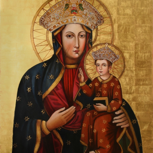 Matka Boża ze Skrzyszowa, rekonstrukcja z archiwalnej fotografii, tempera na desce