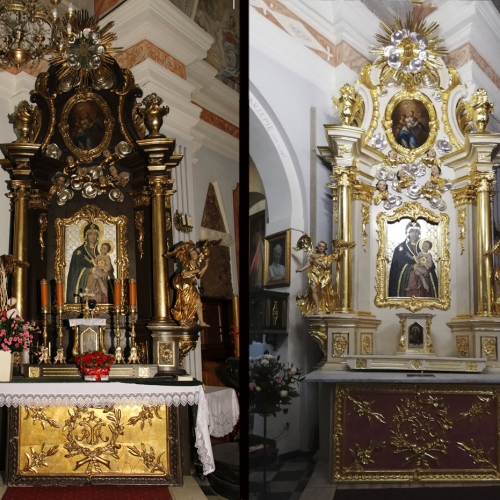 ołtarz boczny Matki Bożej Śnieżnej XVIIIw. przed i po konserwacji