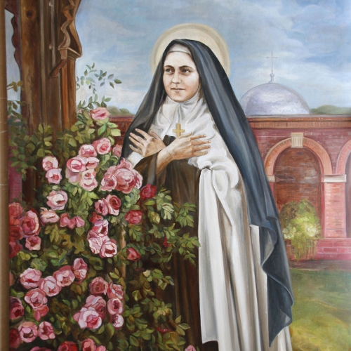 św. Teresa z Lisieux wg archiwalnej fotografii, olej na płótnie